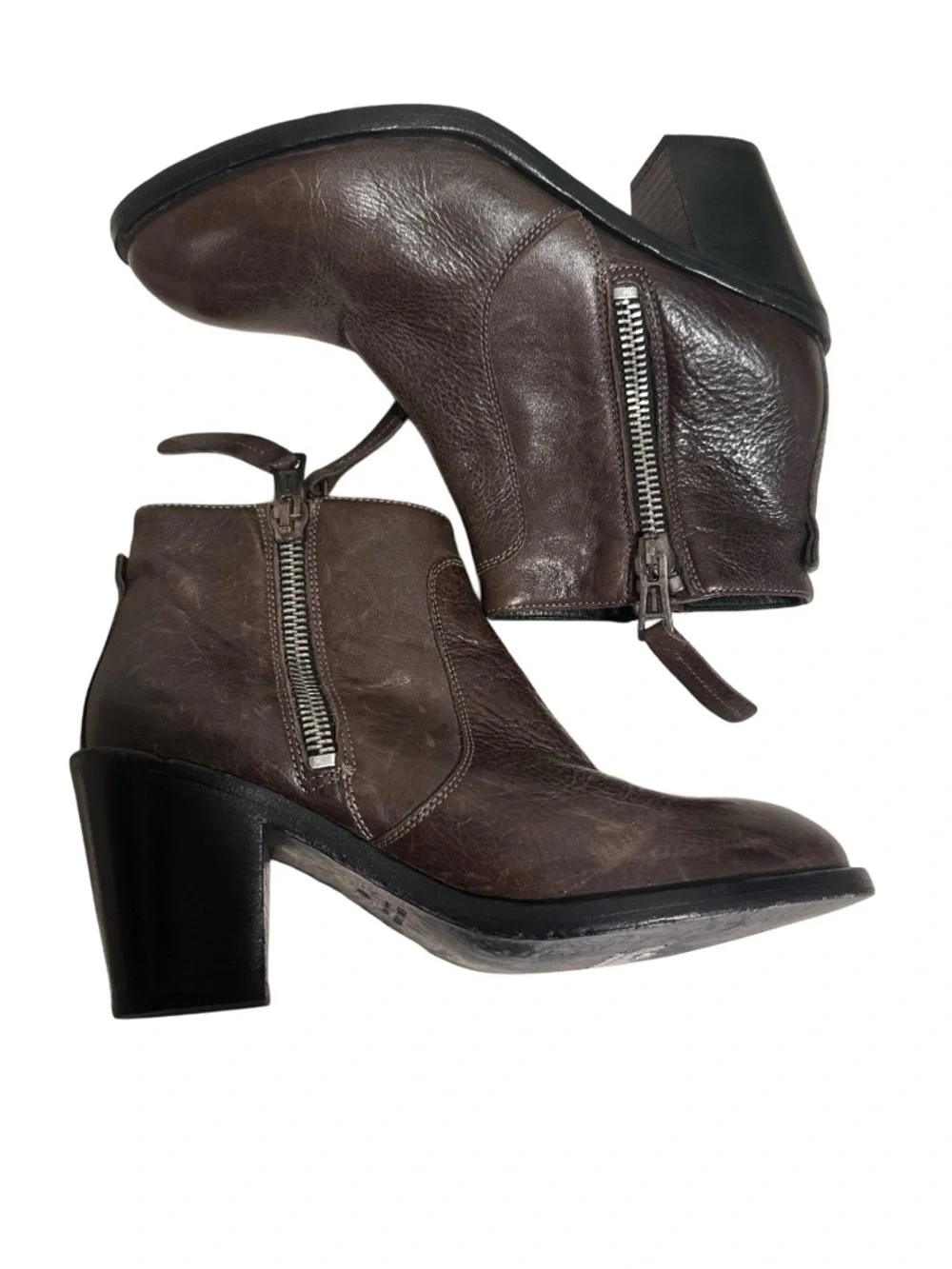 275 Central Brown Italian Leather Ankle Boots - Two-Side Zip Block Heel 40/9.5